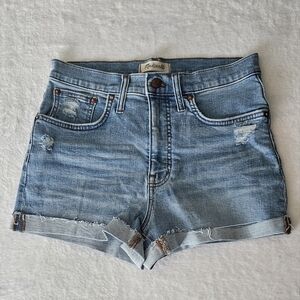 Madewell High Rise Denim Distressed Blue Jean Shorts Size 28 Cotton/Hemp Blend